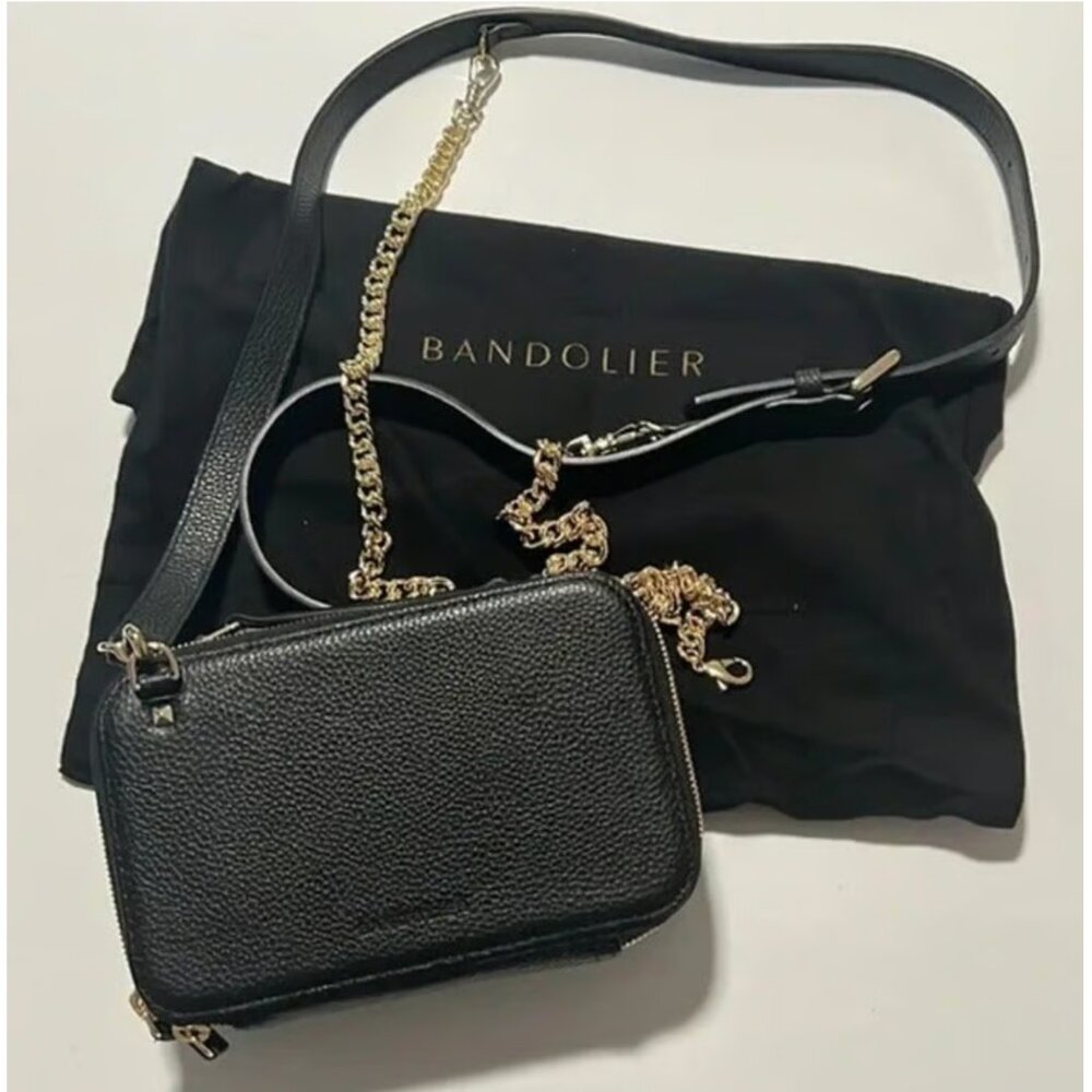 CAMERON Bandolier Black Crossbody Bag with Gold Hardware